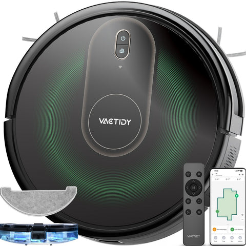 Vactidy T8 Robot Aspirateur - 3000Pa Puissance d'aspiration 100min Autonomie 2500mAh Batterie 70dB de Bruit - Noir