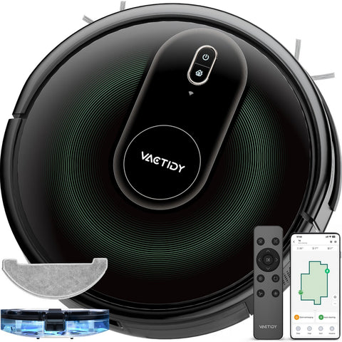 Vactidy T8 Robot Aspirateur - 3000Pa Puissance d'aspiration 100min Autonomie 2500mAh Batterie 70dB de Bruit - Noir