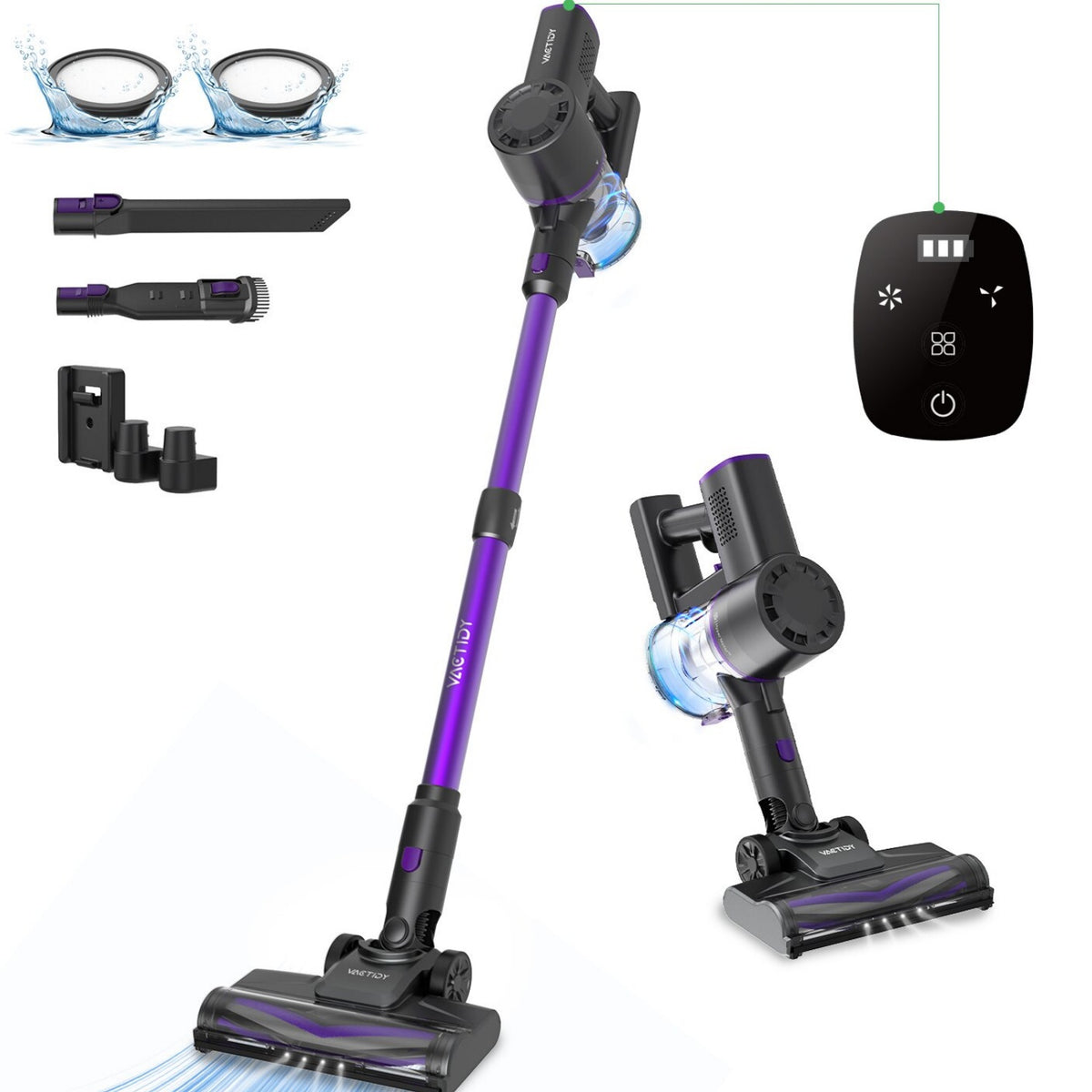 Vactidy V8 Pro Aspirateur à Main - 25000Pa Puissance d'aspiration 35min Autonomie 66dB de Bruit 2200mAh Batterie - Noir violet